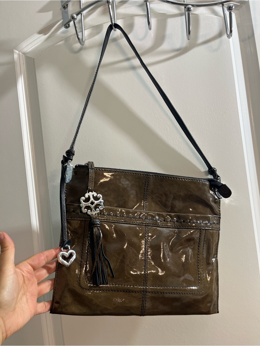 Brighton Patent Leather Shoulder Bag in Dark Brown
